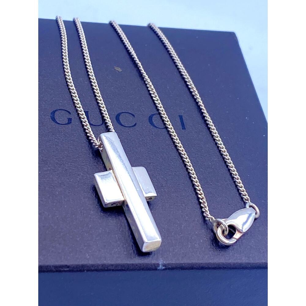Authentic Gucci Sterling Silver Cross Pendant Necklace
